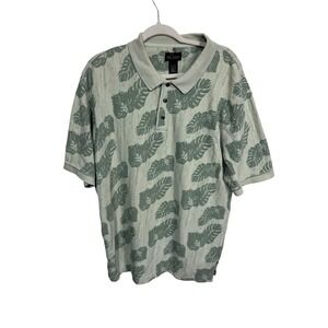 Red Macaw Green Tropical Leaf Print Short Sleeve Collared Polo‎ Shirt Large Tall